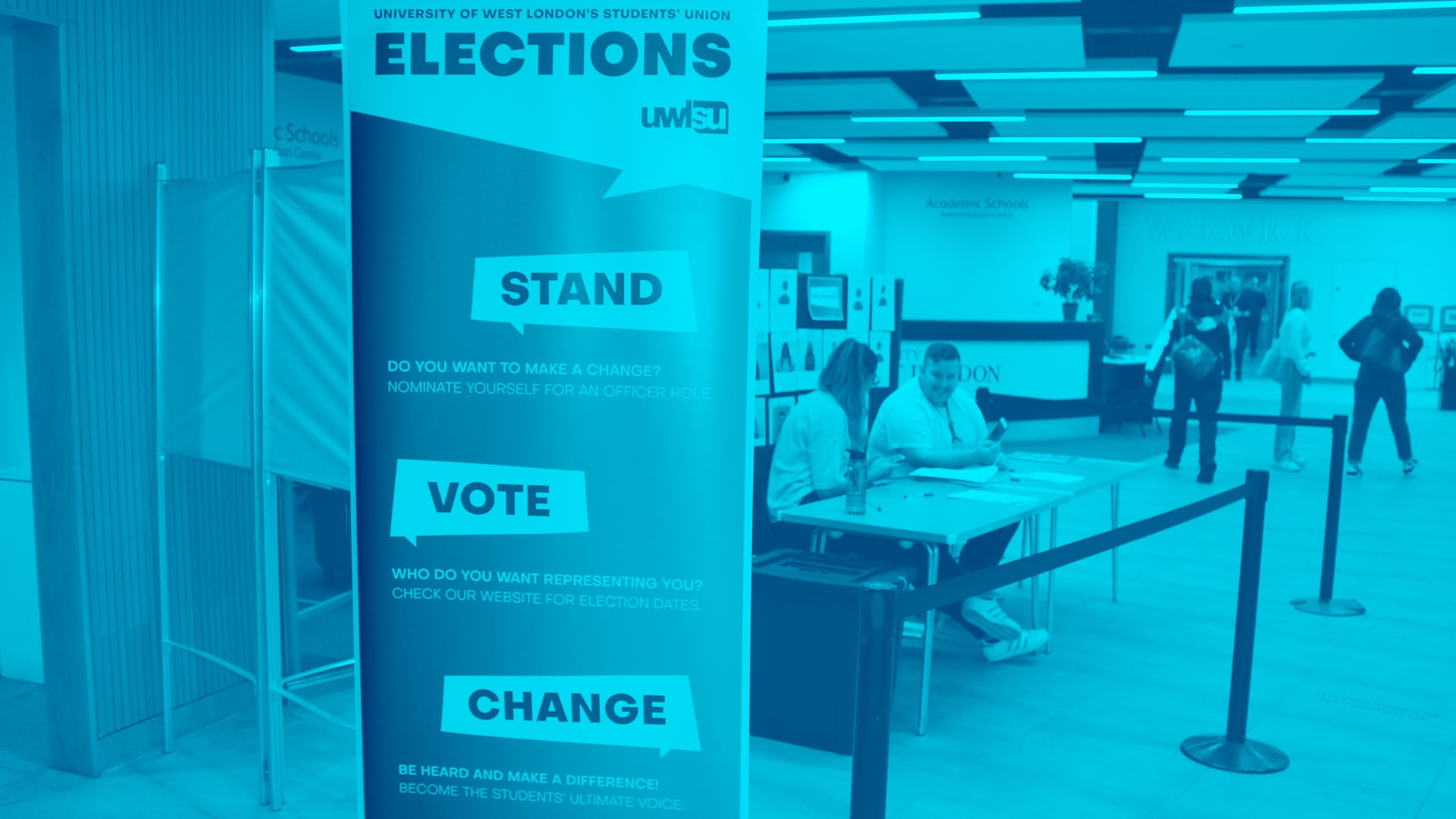 An elections stand in the UWLSU building