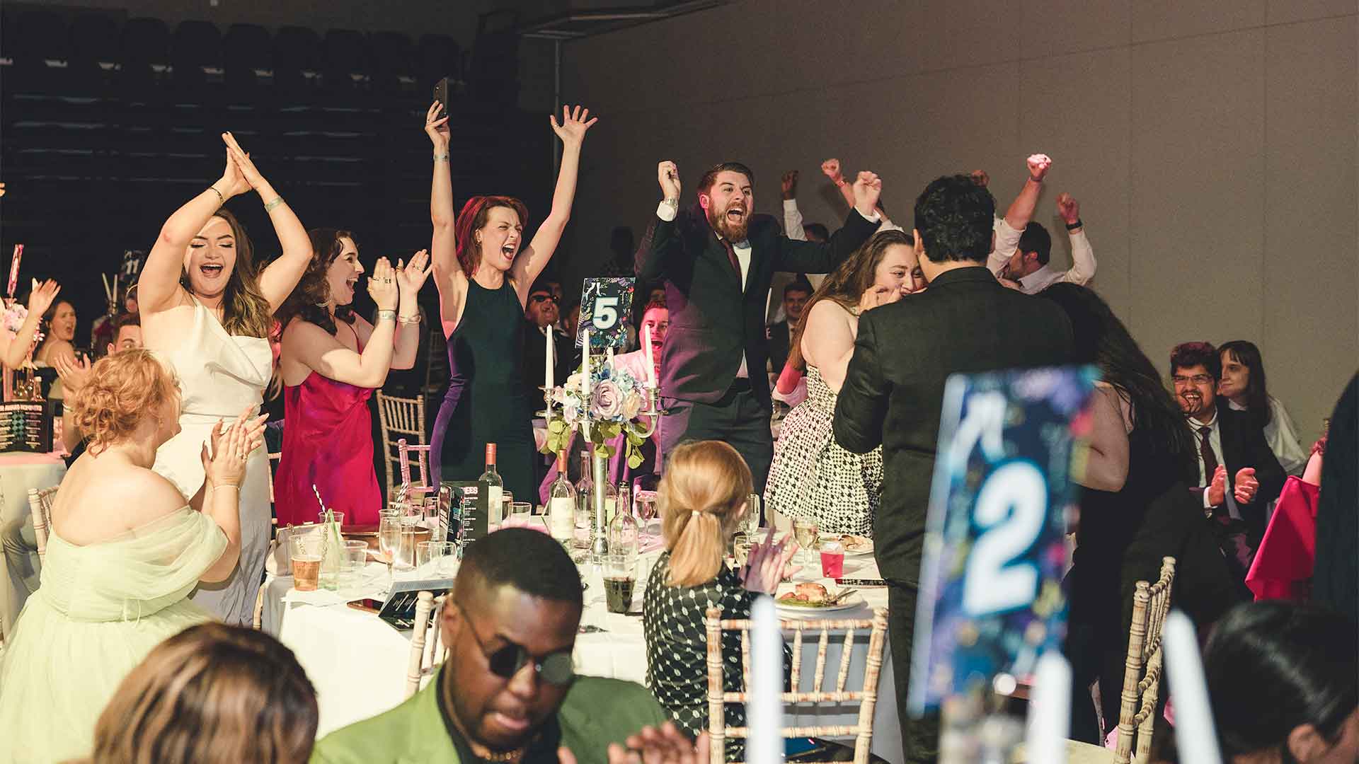 Students celebrating a win at the UWLSU Awards