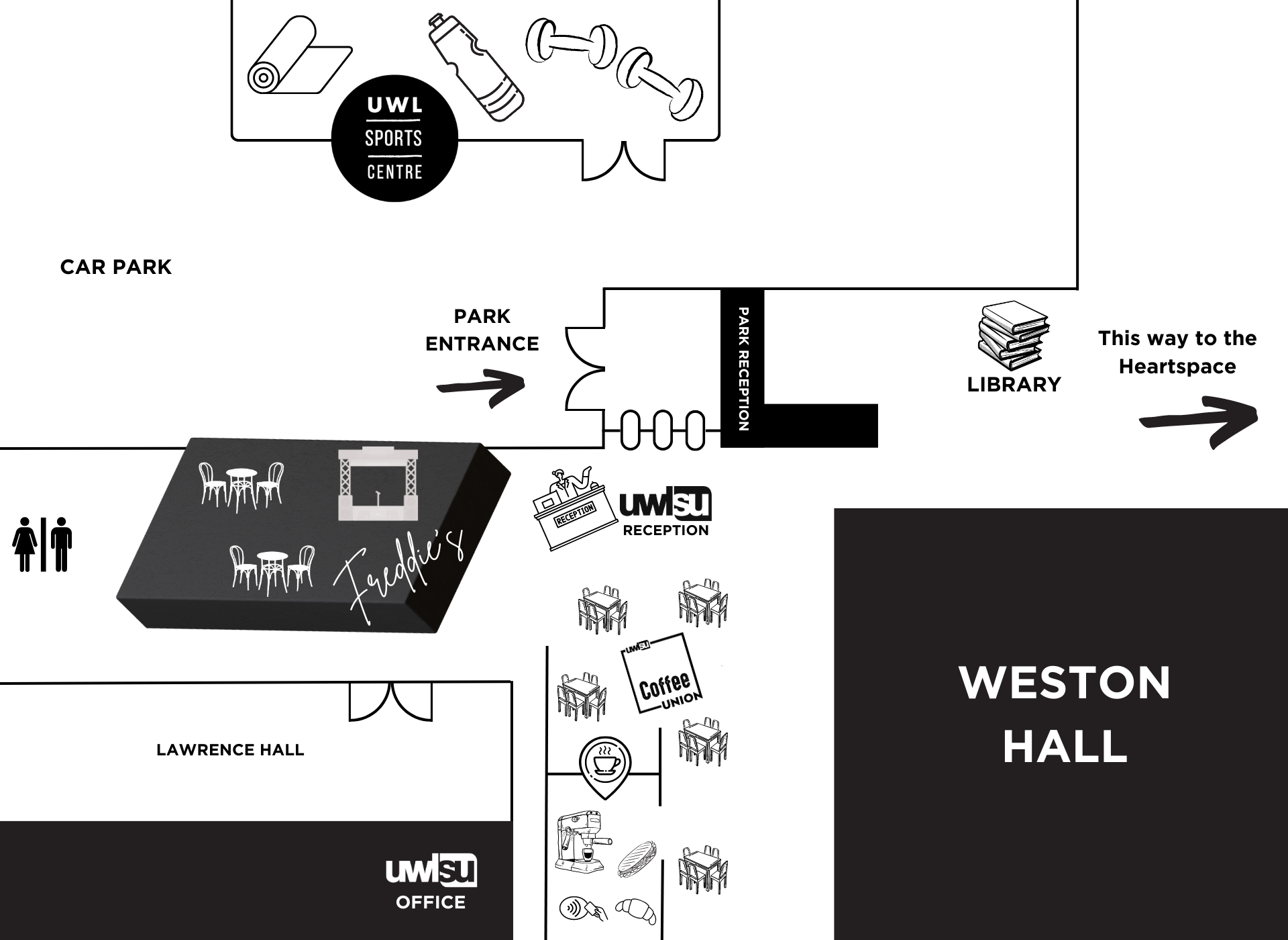 A map showing how to find UWLSU